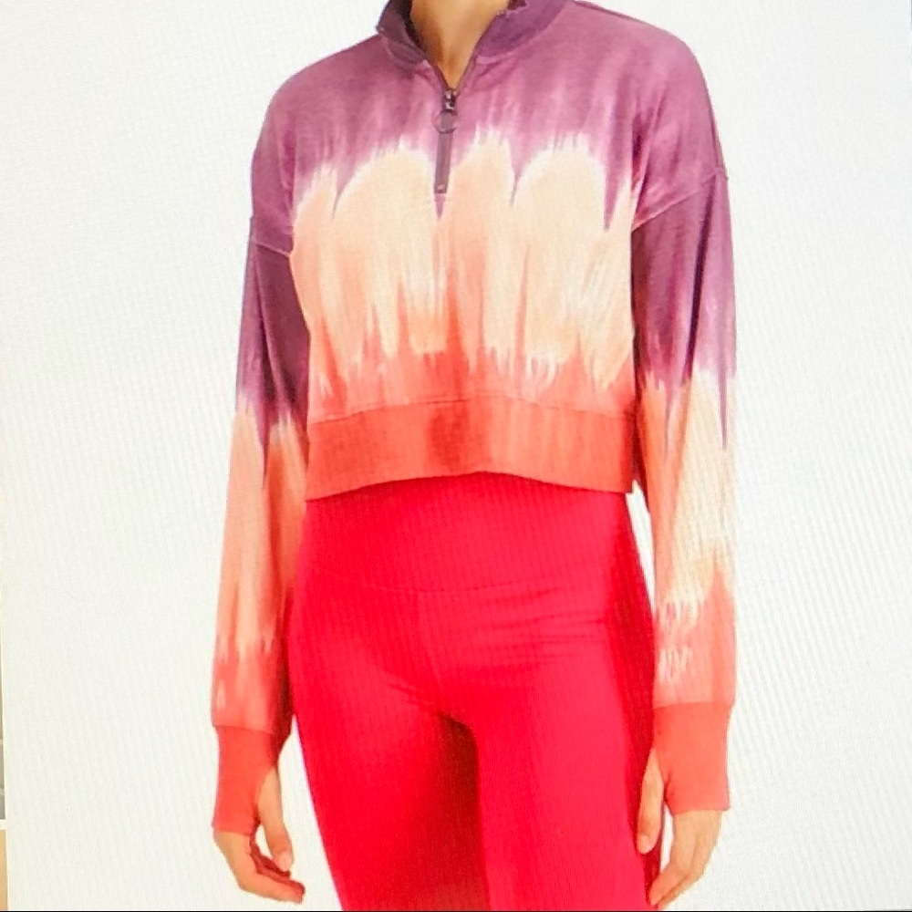 Ideology Performance Cropped Tie-Dye Sweat shirt w/ Zipper Sz L - Picture 1 of 8